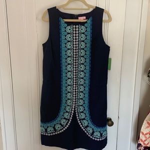 Lilly Pulitzer Navy and Aqua Embroidered Dress